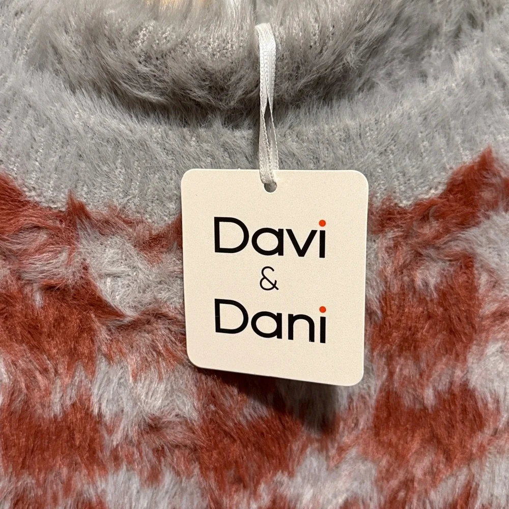 2 pc set rust red & gray houndstooth fuzzy pattern top & skirt by Davi & Dani​ - Picture 5 of 6